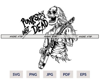 Guitarist Skeleton SVG, Punk Rock SVG, Guitar SVG, Punks Not Dead Svg, Skull Skeleton Playing Guitar Svg, Rock N Roll Heavy Death Metal,
