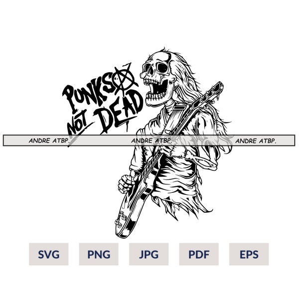 Guitarist Skeleton SVG, Punk Rock SVG, Guitar SVG, Punks Not Dead Svg, Skull Skeleton Playing Guitar Svg, Rock N Roll Heavy Death Metal,