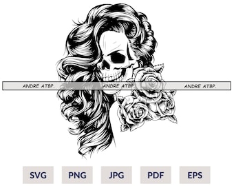 Floral Woman Skull Svg File, Floral Woman Svg, Skull Svg, Skeleton Girl Flowers Svg, Svg File for Cricut, Skeleton Svg, Woman Skeleton Svg