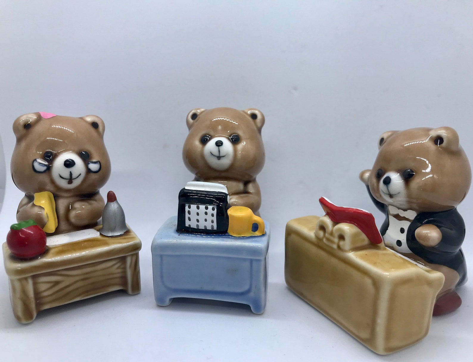 1970s BEAR porcelain figurines teacher clerk and pianist. A Etsy