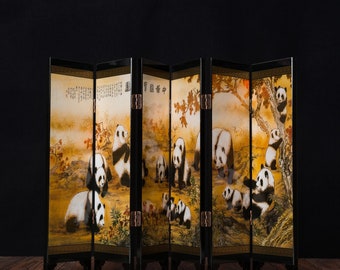 NEW Chinese Mini Table Top 6 Panel Folding Screen Decor Mini screens- Panda- Mini Screen US Seller