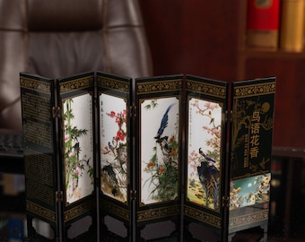 NEW Chinese Mini Table Top 6 Panel Folding Screen Decor Mini screens- Birds on a Tree 050 US Seller