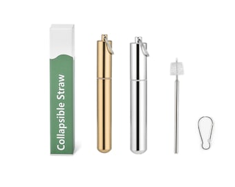 Portable Reusable Collapsible Silver Drinking straw - Telescopic Stainless steel straw - GREAT GIFT - shipped from USA