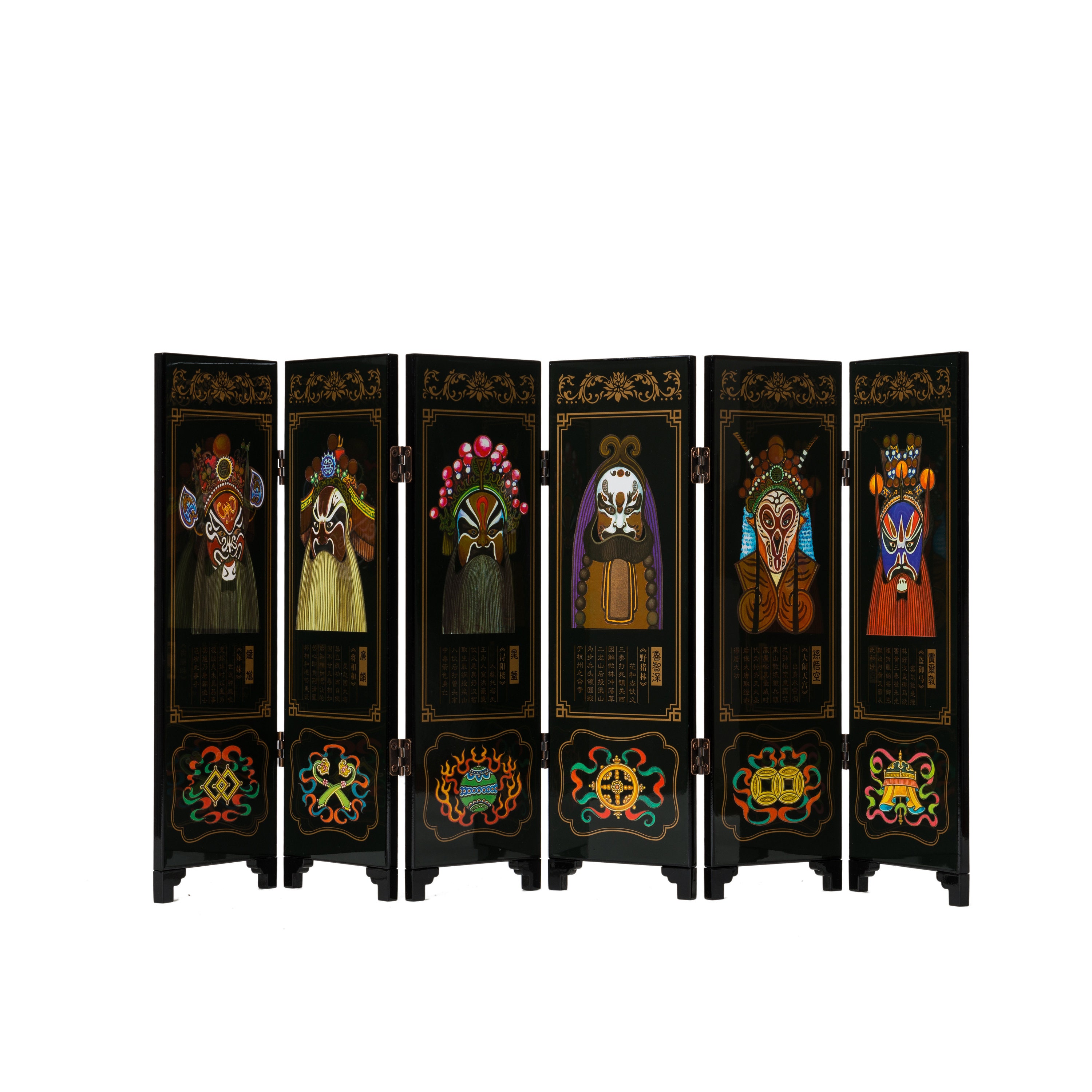 Mini screens- Beijing Opera Masks- NEW Chinese Mini Table Top 6 Panel Folding Screen Decor Mini Screen US Seller