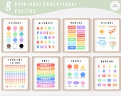 Rainbow Educational Posters, 8 Toddler Learning Poster, Classroom Decor, Playroom Wall Art, Homeschool Prints, Digital Download,