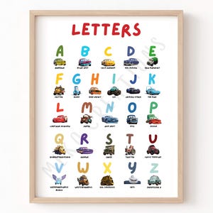 Disney Cars Alphabet Poster, Lightning McQueen Kids Room Decor, Letters Poster, Kids Decor, Cars, Printable Educational, Digital Download