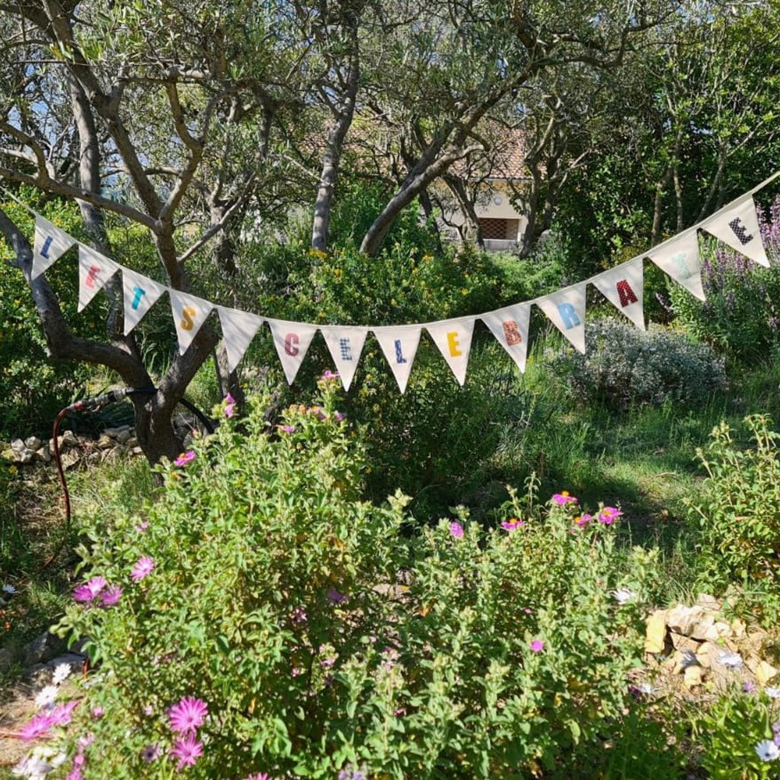 Fabric Happy Birthday Buntingjoyeux Anniversarie Guirlande Etsy