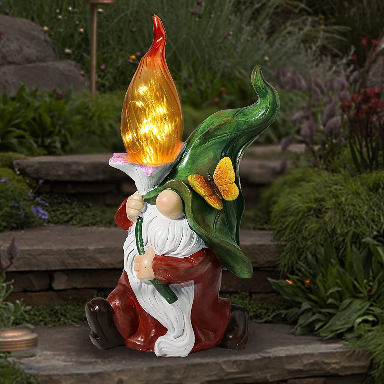 Garden Gnome Statue With Solar LED Light Fairy Resin Gnome Etsy