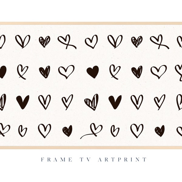 Samsung Frame TV art, "Valentines Hearts Doodle" Set of 2 | Valentines Day | Love | Neutral | Farmhouse | Minimal | Abstract