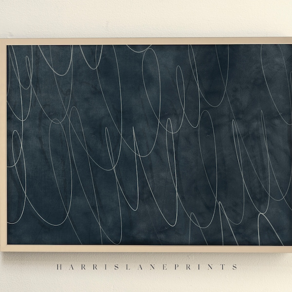 Original Art Print | "Deep Cyan Indigo Abstract" | Modern | Texture | Neutral | Scribble | Farmhouse | Minimal | Boho