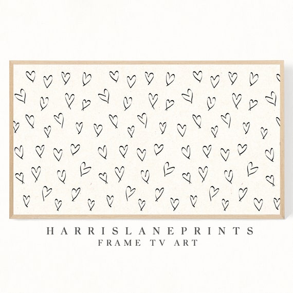 Samsung Frame TV art, "Valentines Monochrome Hearts Doodle" | Valentines Day | Love | Neutral | Farmhouse | Minimal | Abstract