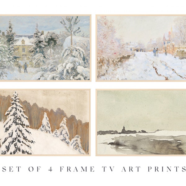 Samsung Frame TV art Vintage | "Winter Theme Pack"  | 4 Prints | Snow | Minimal | Holiday | Christmas | Farmhouse | Rustic