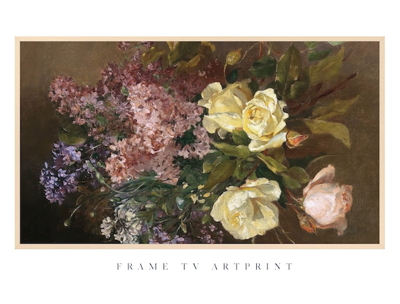 Samsung Frame TV art, "Artist Florals 2" | Cheery Floral Bouquet | Valentines Day | Spring | Love | Neutral | Farmhouse | Abstract