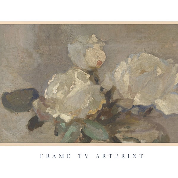 Samsung Frame TV art file | "Florals I" | Oil on Canvas | Neutral | Modern Traditional | Farmhouse | Painting | Hydrangeas | Vintage