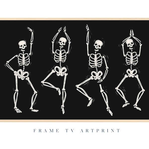 Samsung Frame TV art | "Skeleton Party Set of 2" | Halloween | Traditional | Landscape | Farmhouse | Spooky | Haunted | Rustic