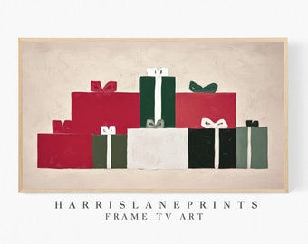 Samsung Frame TV アート | 「落ち着いたクリスマス プレゼント アブストラクト」 | クリスマス | ニュートラル | 冬 | ポインセチア | ヒイラギ | お祝い | サンタクロース
