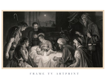 Samsung Frame TV art Vintage | "Nativity Scene"  | Snow | Minimal | Holiday | Landscape | Farmhouse | Rustic