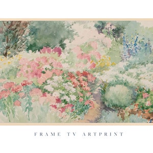 Samsung Rahmen TV-Kunst, "Frühling Aquarell Blumengarten", Frühling, Ruhe, Natur, Vintage, Neutral Gedämpft, Bauernhaus, Minimal, Abstrakt