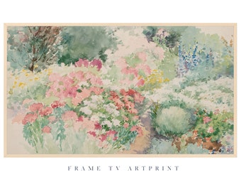 Samsung Frame TV art, "Spring Water Color Floral Garden", Spring, Calm, Nature, Vintage, Neutral Muted, Farmhouse, Minimal, Abstract