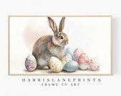 Samsung Frame TV art, "Watercolor Spring Easter Bunny & Eggs" Nursery, Vintage, Neutral Muted, Farmhouse, Minimal, Abstract