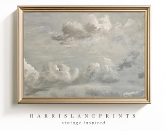 Vintage Inspired Art Print | "Abstract Gray Clouds" | Minimal | Modern Traditional | Printable | Farmhouse |