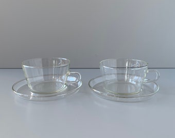 2 theekopjes JENAER Glas DDR Hans Merz Bauhaus MidCentury DDR Schott Jena Duitsland glazen beker