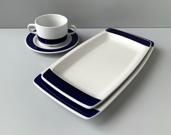 Assiette de service KAHLA Andante tasse à soupe RDA porcelaine bleu cobalt Mitropa assiette de vaisselle années 70/80