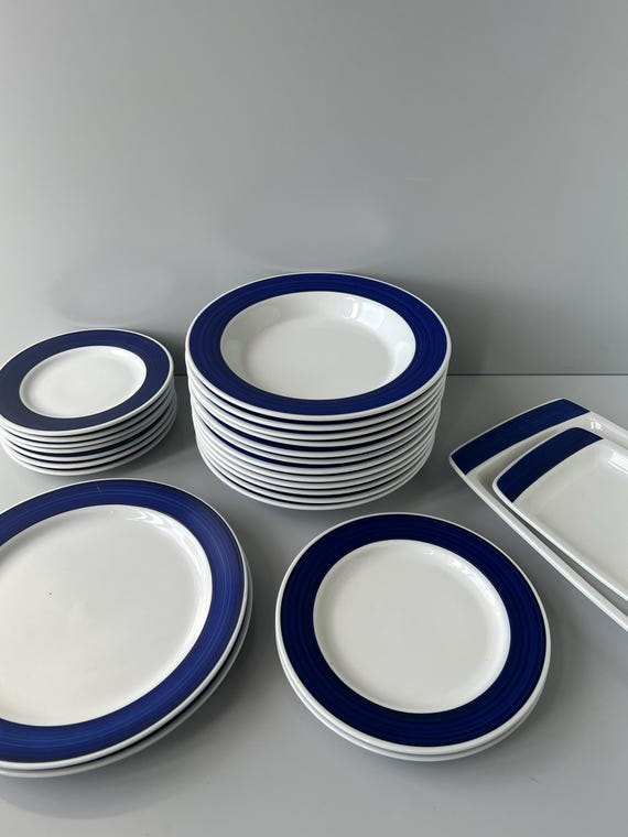 KAHLA Andante TELLER I DDR Porzellan I Kobaltblau Mitropa Geschirr I 70er Blauer Rand I Landhaus Design