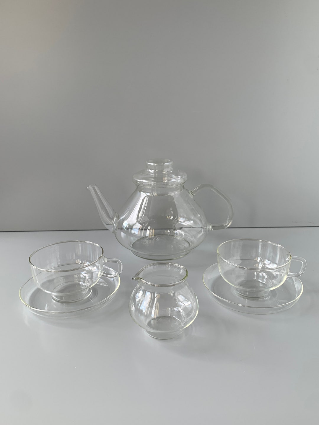 TEESERVICE JENAER Glass Teapot 1.0L Hans Merz Tea Cups Cream Etsy