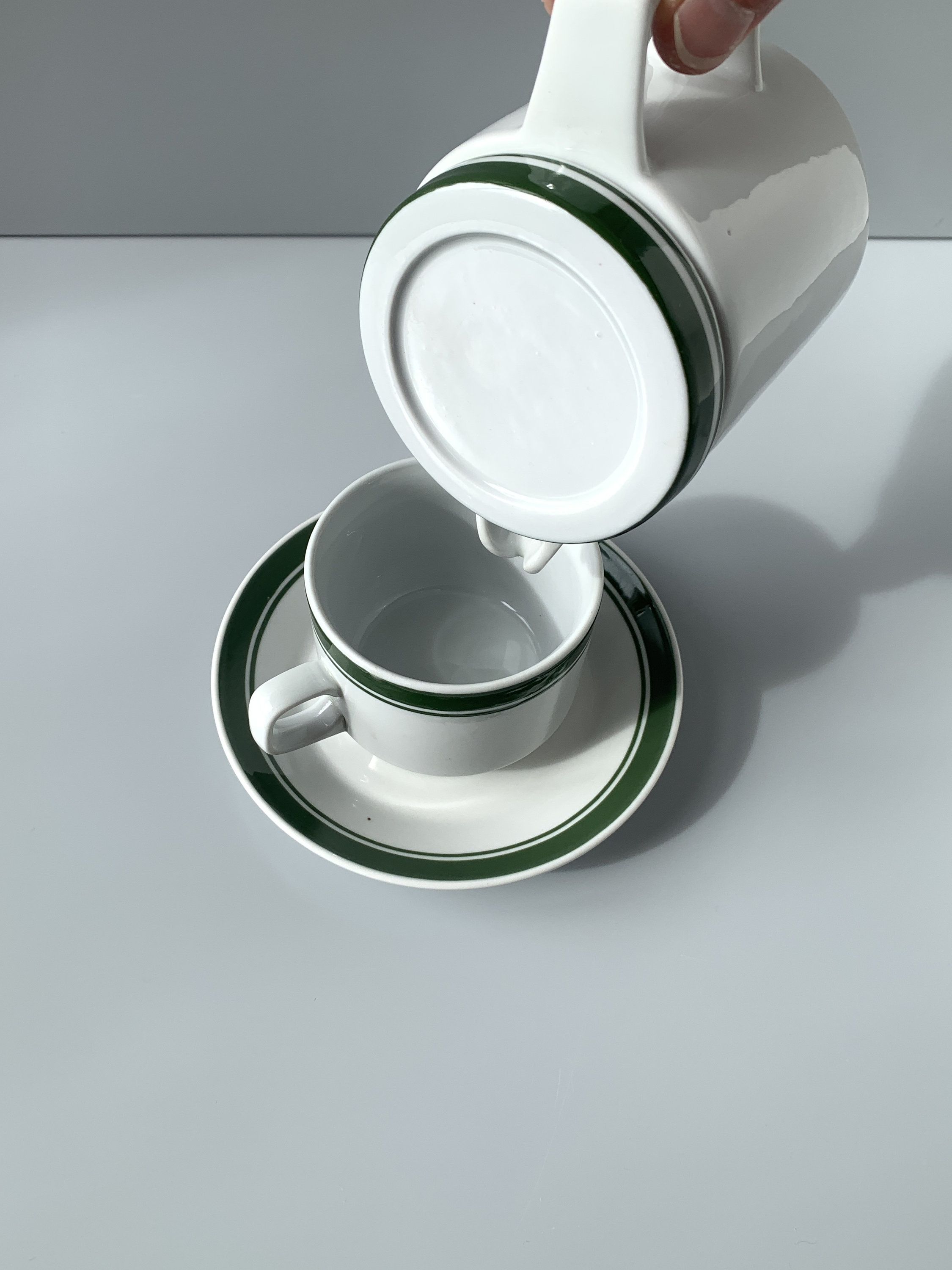 RATIONELL GDR 磁器コーヒーセット、緑と白、カップとコーヒーポット 