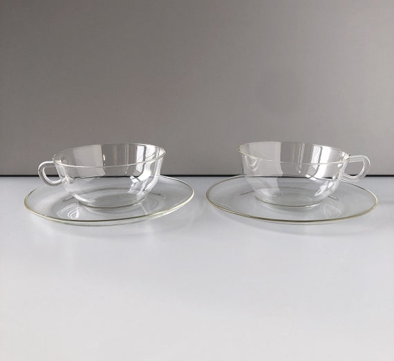 2 Cups Tea Coffee SAALE Glas DDR / Jenaer Glas / Wilhelm WAGENFELD 