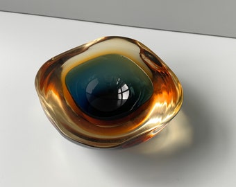 Aschenbecher aus GLAS Mehrfarbig MURANO wie Falvio Poli Sommerso Überfangglas 70er 80er Glaskunst Schale