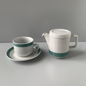 Coffee set RATIONELL GDR porcelain green rim I cup + coffee pot I GDR Margarete Jahny Mitropa I MidCentury Colditz