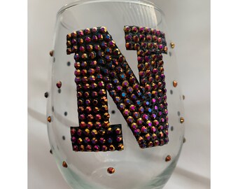 Stemless Rhinestone Initial Wine Glass Gift for Bridesmaids