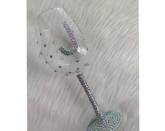 Bedazzled Rhinestone Wine Glass with Iridescent Bling Initial Wine Glass Gift for All Occasions