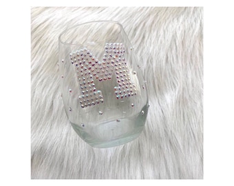 Stemless Rhinestone Initial Wine Glass Gift for Bridesmaids