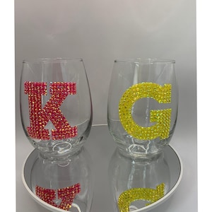Rhinestone Initial Stemless Wine Glass: Personalized Birthday Gift