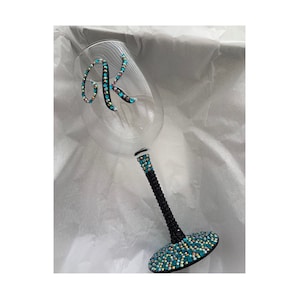 Bedazzled Initial Wine Glass Personalized with Initial Bling Stem Wine Glass Customized Gift for Her Birthday Bling Wine Glass