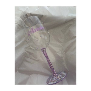 Bling Wine Glass With Name, Purple Bling Wine Glass, Pink Bling Wine Glass, Personalized Wine Glass, Bedazzled Wine Glasses, Bridesmaid Gift