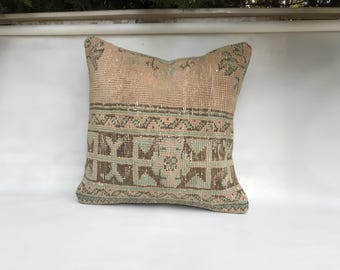 Handmade Woven Wool Pillow Cover 20x20 Turkish Kilim, Boho Tribal Cushion