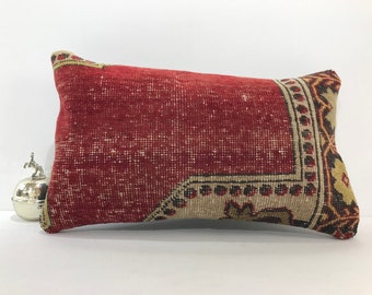 Funda de almohada Kilim turca hecha a mano: cojín lumbar de lana vintage (30,5 x 50,8 cm)