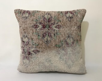 Handwoven Pillow Cover 20x20, Turkish Wool Vintage Boho Cushion