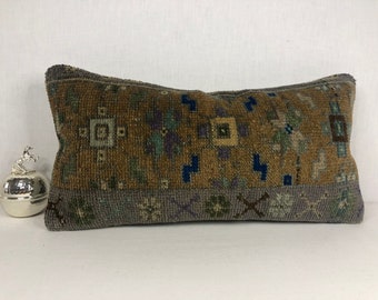 8x16 Bohemian Kilim Pillow,Decorative Pillow,Neck Throw Pillow,Hemp Pillow Pillow Cover,Bedding Pillow,Gray Pillow,Flat Pillow SP2040 1405