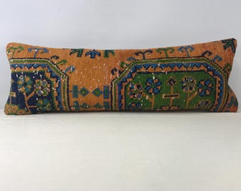 Funda de almohada Kilim turca vintage: extra larga, con decoración rústica bohemia.