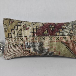 Vintage Kilim Pillow, Turkish Carpet Pillow, 10x20 Kilim Pillow, Anatolian Accent Pillow, Boho Decor, Ethnic Kilim Pillow, Kilim Lumbar