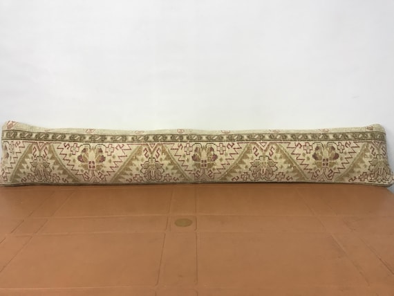 Extra Long Lumbar Pillow Cover Vintage Turkish Rug Cushion, Rustic Bed Decor (8 X 48)