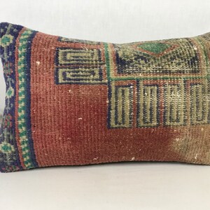 Vintage Kilim Pillow, Turkish Carpet Pillow, 12x20 Kilim Pillow, Anatolian Accent Pillow, Boho Decor, Ethnic Kilim Pillow, Kilim Lumbar