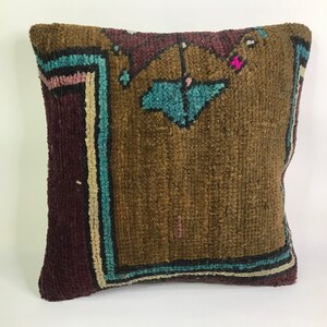 16x16 Brown pillow cover lumbar pillow cover pattern pillow cover boho pillow vintage furniture kilim cushion sofa cushion cushion cover