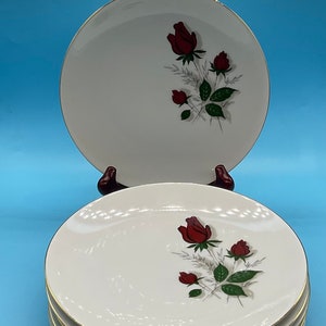Vintage Bavaria Mitterteich 6 Salad Plates White Porcelain with 3 Dark Roses