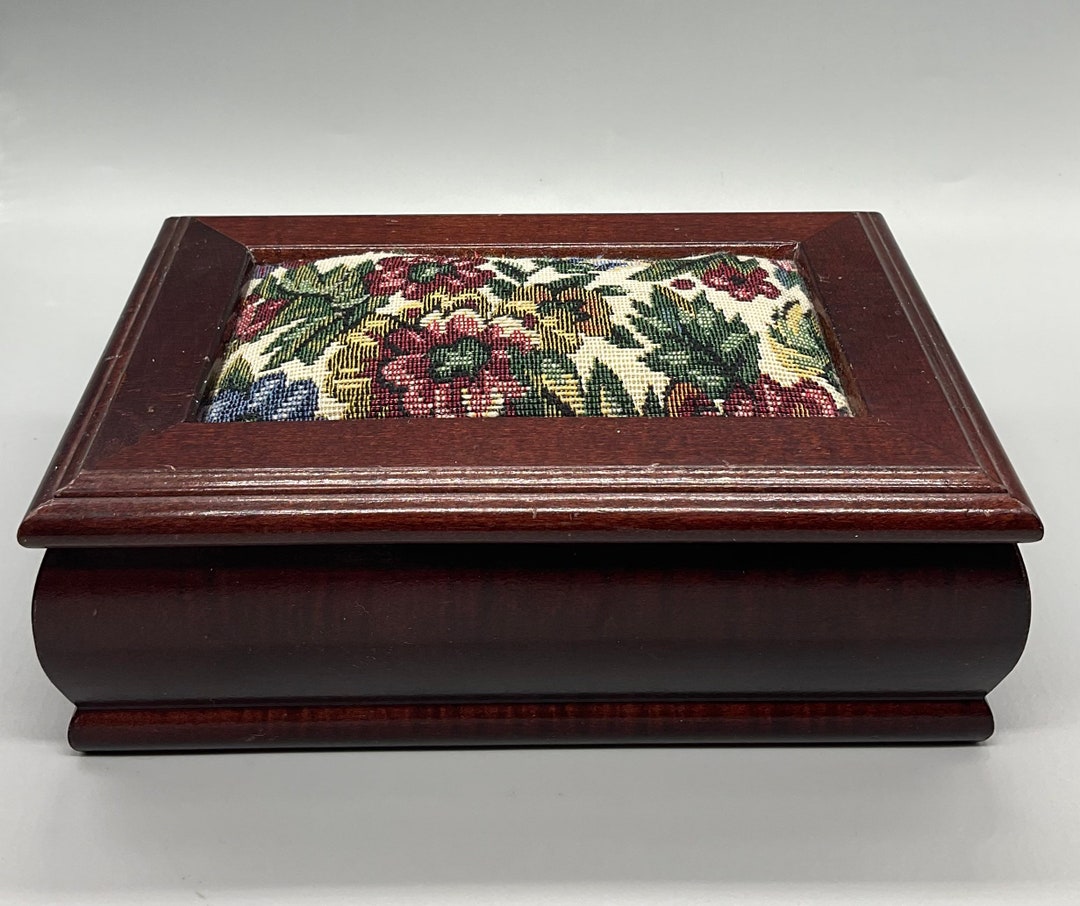 Vintage Wood & Tapestry Mirrored Jewelry Box With Green Velvet Etsy